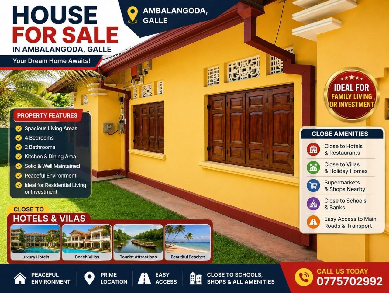 182 perch land with 5 bedroom house for sale in Ambalangoda, Galle - photo 1