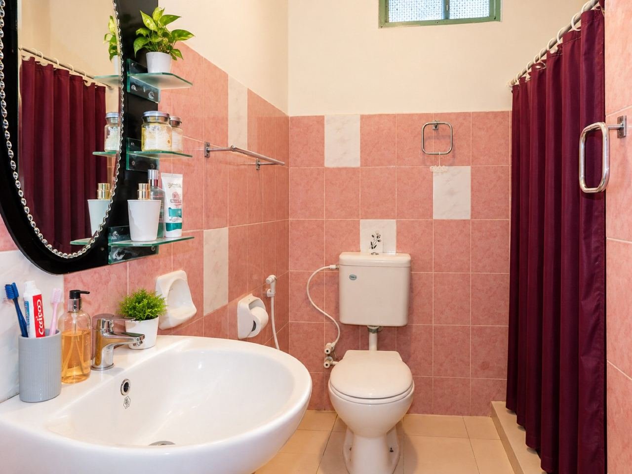 Cozy pink tiled bathroom interior – Three storey House for sale in Maharagama Pamunuwa