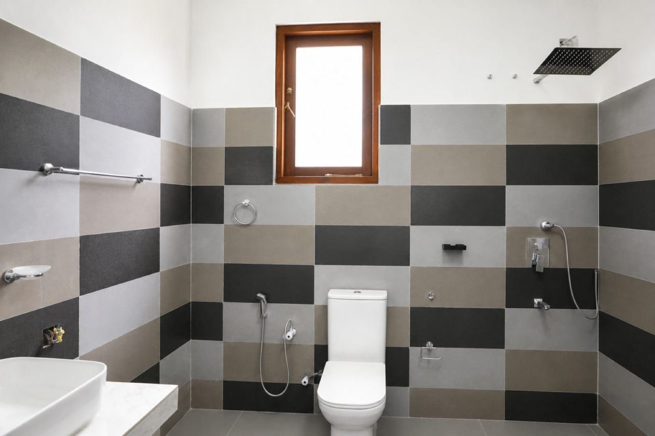 Modern geometric tiled bathroom – Modern Two-Storey House for Sale in Kesbewa