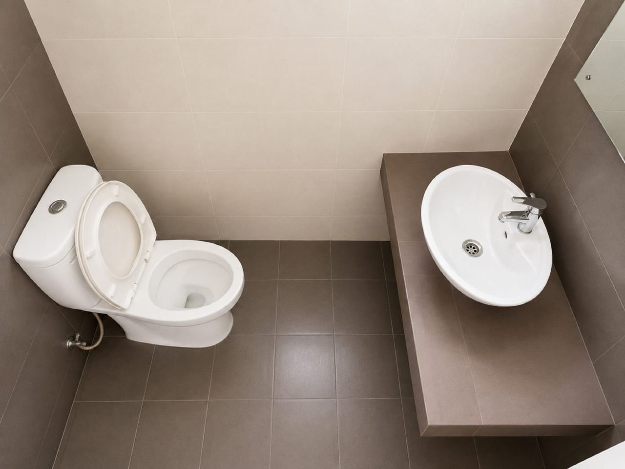Modern taupe tiled bathroom overview – Three Houses on One Lot for Sale in Rajagiriya