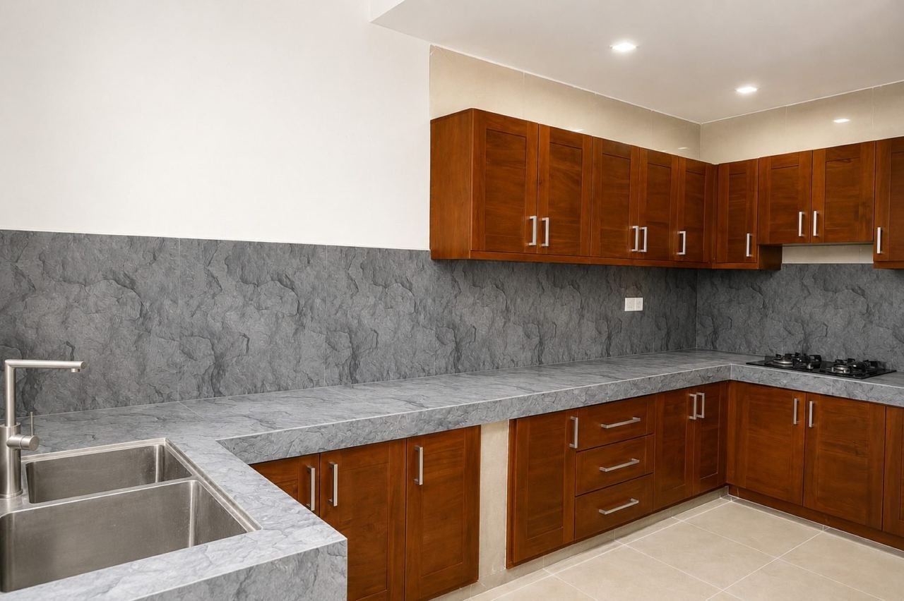 Modern warm wood kitchen – Modern Two-Storey House for Sale in Kesbewa