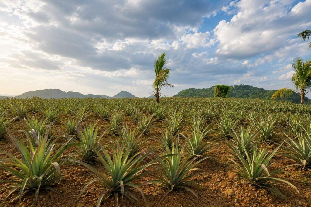 30-perch cultivated land for sale in Padukka - pineapple field with hills